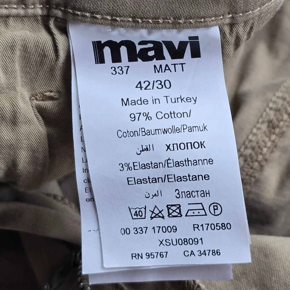 Mavi Matt Relaxed Straight Leg Pants Mens 42x29 Tan Khaki Cotton Stretch Chino